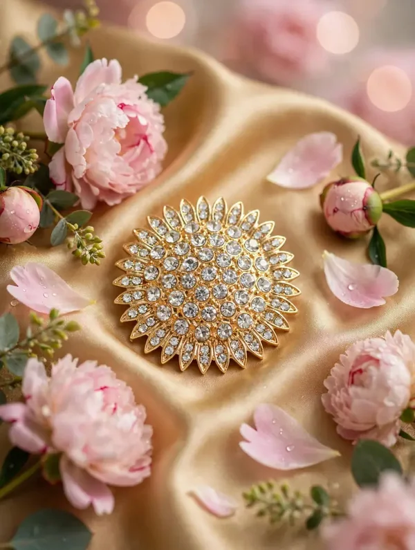 0413 Jewelry - Gold Crystal Sunburst Brooch