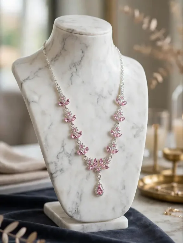 0487 Jewelry - Pink Crystal Vine Drop Necklace