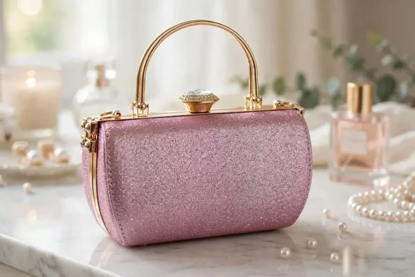 0486 Bag - Pink Glitter Oval Evening Clutch
