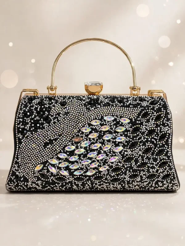 0488 Bag - Black AB Crystal Peacock Evening Clutch