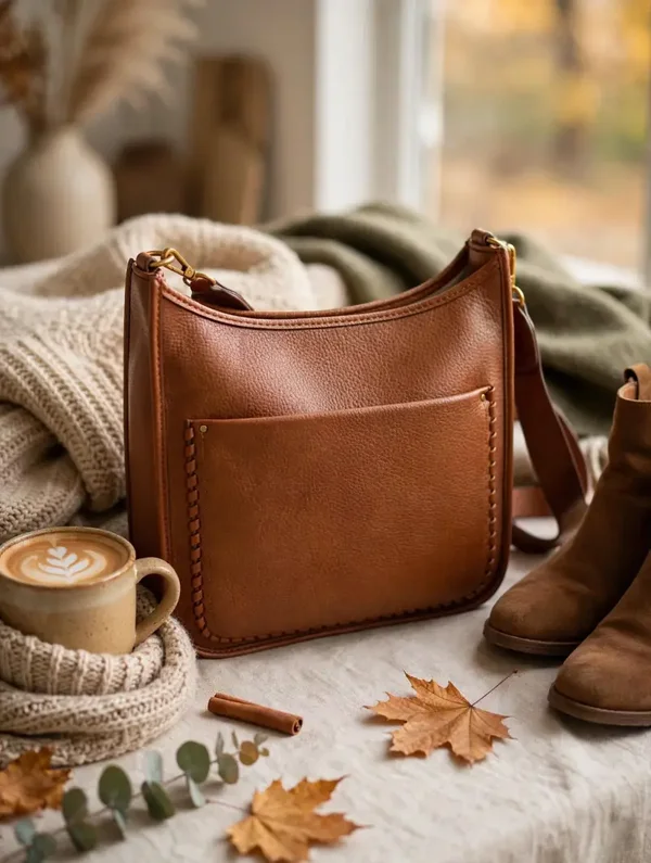 0475 Bag - Tortoise Shell Whipstitch Hobo — Cognac