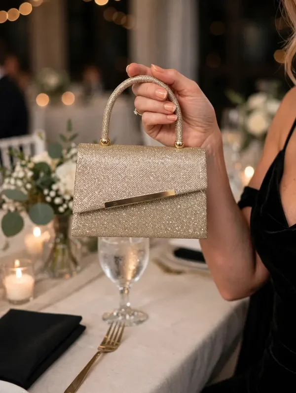 0527 Bag - The Gold Dust Glam Top-Handle Evening Bag — 8" x 5"