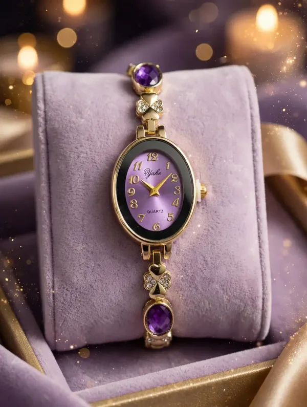 0114 Watch - Women’s Gold-Tone Bracelet Watch Oval Purple Face with Fashion Bracelet w/o Box