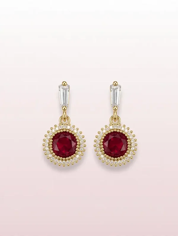 0537 Jewelry - Ruby Red Crystal Halo Drop Earrings