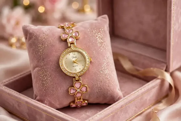0042 Watch - Yale Quartz Women’s Gold-Tone Gemmed Flower Bracelet Watch Set Round Face