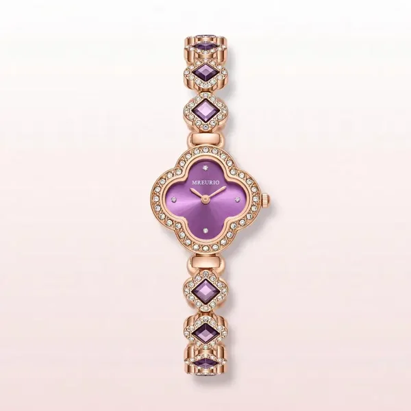 0056 Watch - Amethyst Crystal Bracelet Watch - Rose Gold