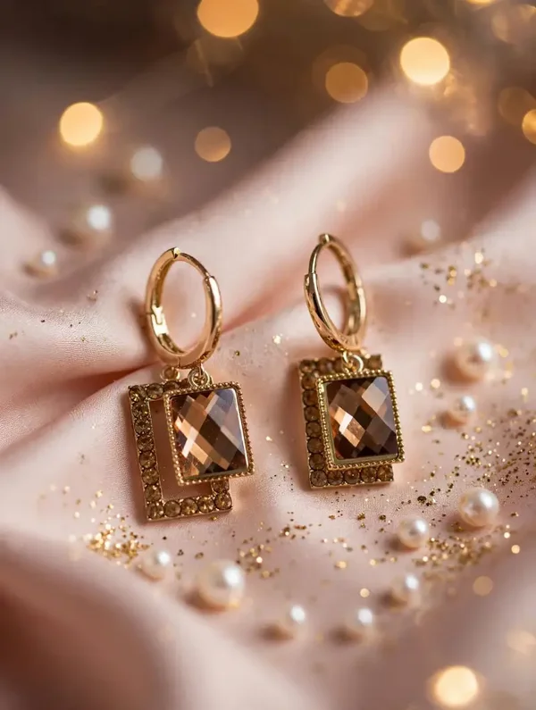 0554 Earrings - Amber Double Rectangle Crystal Huggies