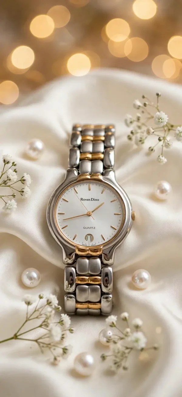 0540 Watch - Roven Dino Quartz Two-Tone Stainless Watch White Dial 26mm Date 30m