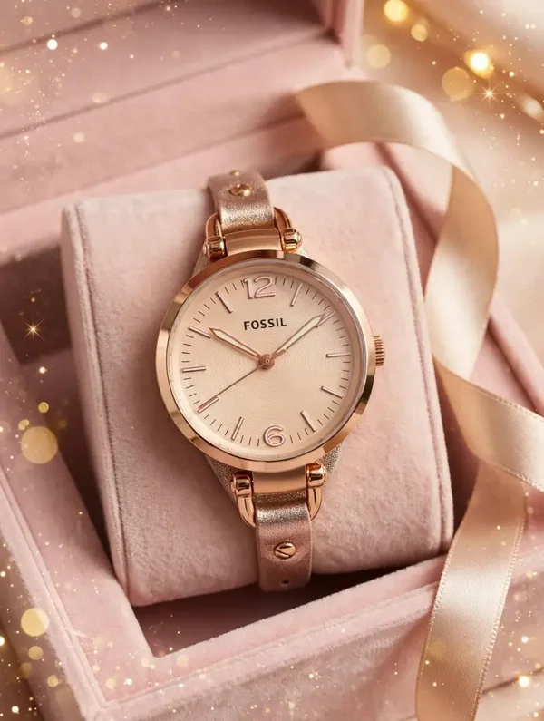 0531 Watch - Fossil Women’s Quartz Rose Gold 32mm Analog Watch Gold Dial Leather Strap
