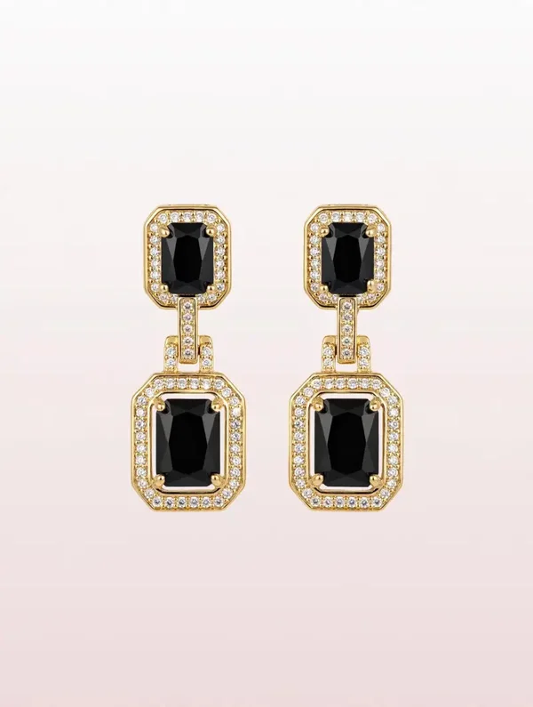 0536 Jewelry - Noir Double Halo Drop Earrings