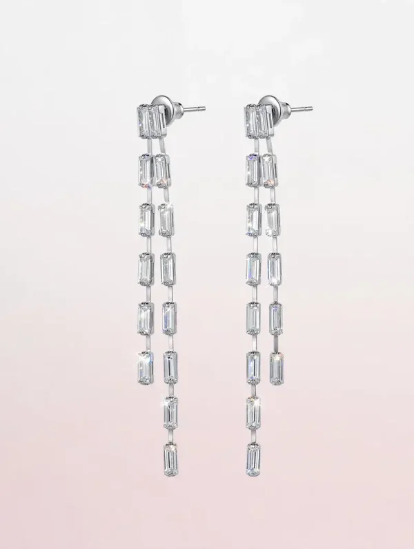 0535 Jewelry - Crystal Waterfall Dangle Earrings - Silver