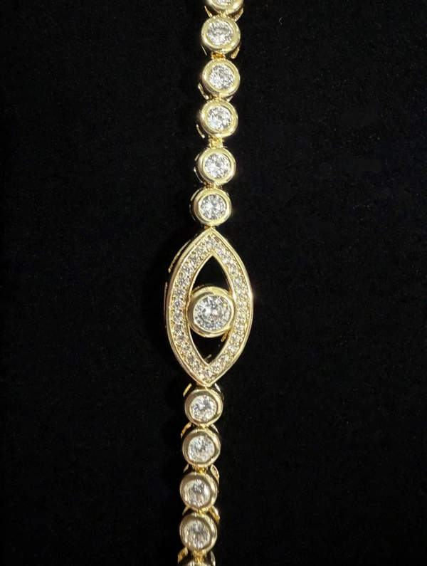 0145 Bracelet - Gold Tone Crystal Tennis Bracelet Marquise Center Bezel Set Clear Stones