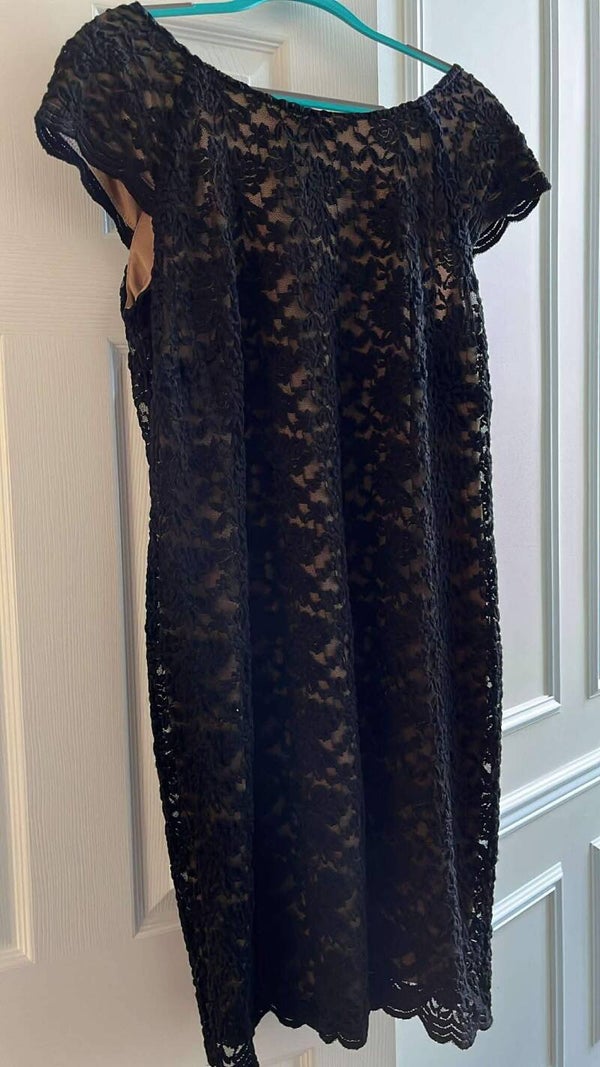 Clothing - Black Lace Sheath Dress Women XL Scoop Neck Knee Length