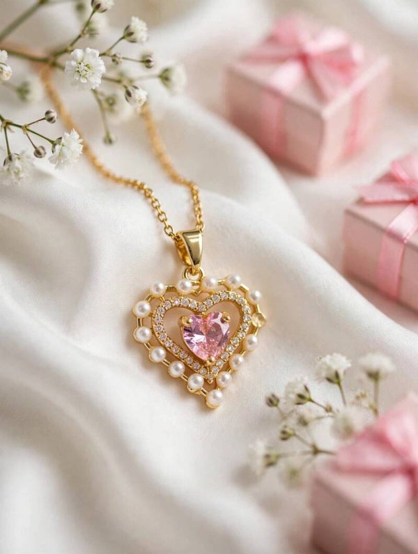 0420 Jewelry - Gold Pearl Heart Necklace