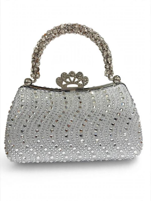 0178 Bag - Stunning Silver Evening Bag with Embellished Handle