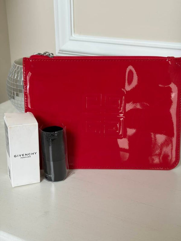 Makeup Pouch - Givenchy Authentic Red Patent Makeup Pouch Bag Case with Brush
