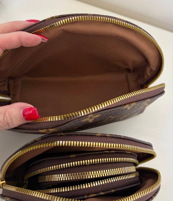 Makeup Pouch - Brown Canvas Zipper Makeup Bag Pouches Set of 4