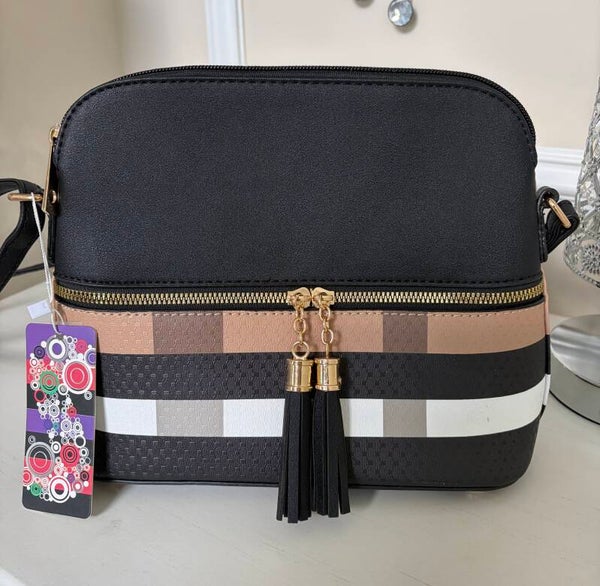Bag - Fashion Striped Zip Crossbody Bag Tassel Zipper Accents