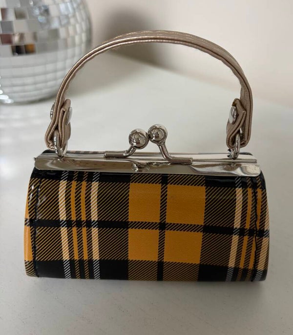 Bag - Mini Yellow/Black Plaid Coin Wallet w/ Kiss Lock, Short Handle