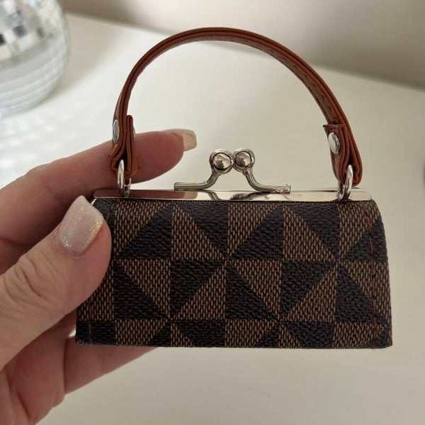 Bag - Mini Brown/Black Geometric Kiss-Lock Folding Coin Wallet/Purse