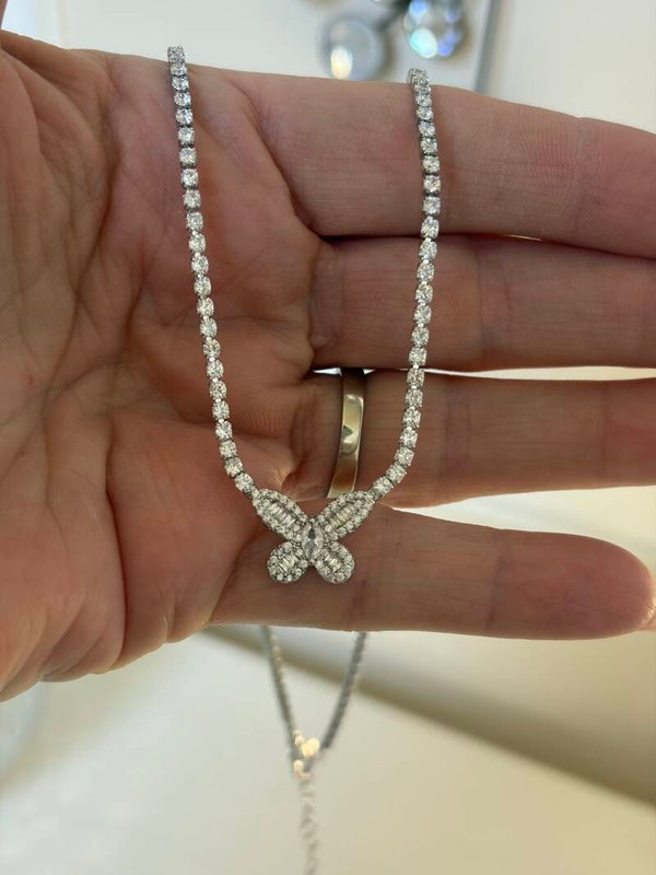 Jewelry - Crystal Rhinestone Tennis Necklace Sm Butterfly Lobster Clasp