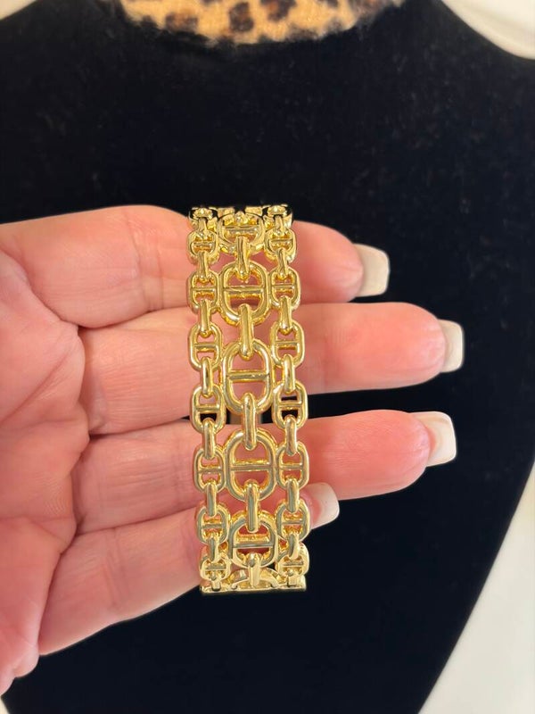 Jewelry - Gold Tone Hinged Bar Link Chain Bangle Bracelet