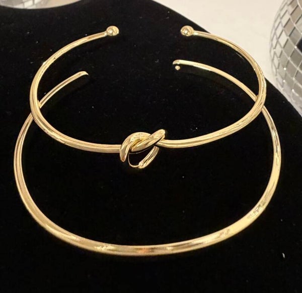Jewelry - 2 Gold Tone Stackable Cuff Bangle Bracelets Knot Design