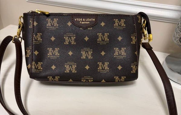 Bag - MANKALUO Brown Logo Zip Crossbody Shoulder Bag