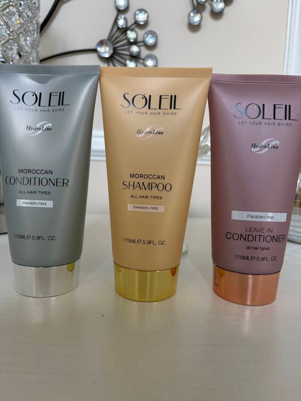 This & That - SOLEIL HydroLine Moroccan Shampoo, Conditioner & Leave-In Set Paraben-Free 175mL