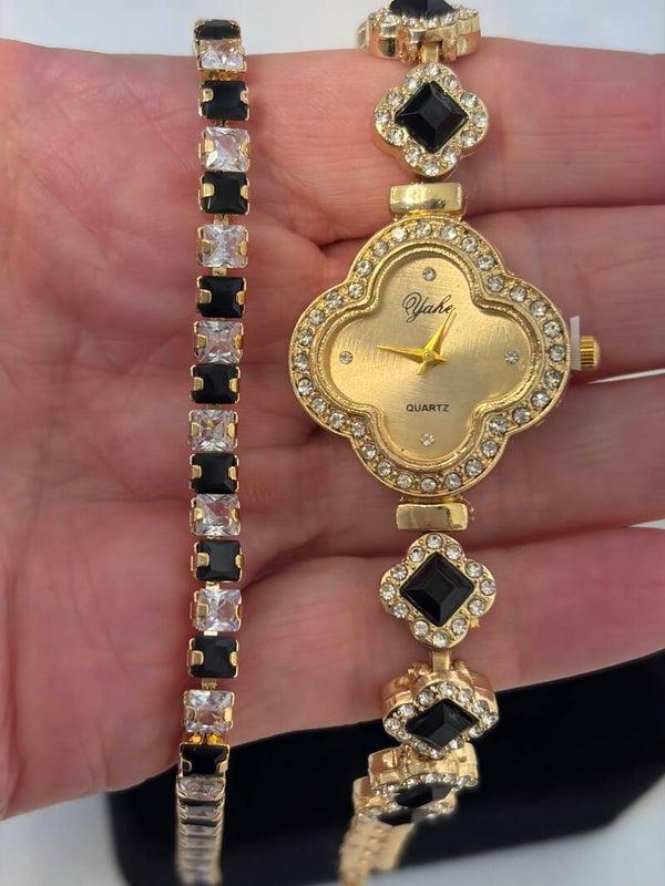 Jewelry  - Yaki Women’s Quartz Gold-Tone Bracelet Watch Gem-Set Bezel Gold Dial w/Bracelet