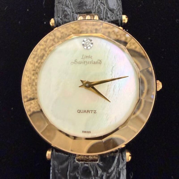 Watch Little Switzerland Women’s/Men’s Quartz Watch White Dial Black Leather 17mm