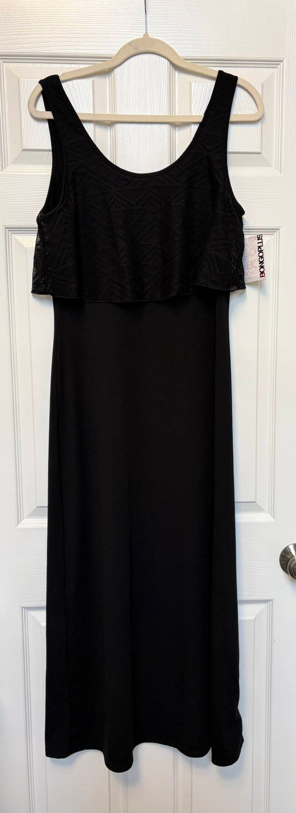 Clothes - Bongo Plus Black Crochet Maxi Dress XL Scoop Neck Sleeveless Geometric