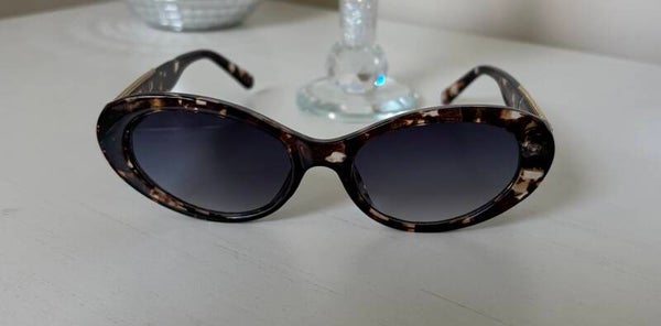 Sunglasses - Tortoise Shell Oval Sunglasses Brown Plastic Frame Gray Tinted Lenses