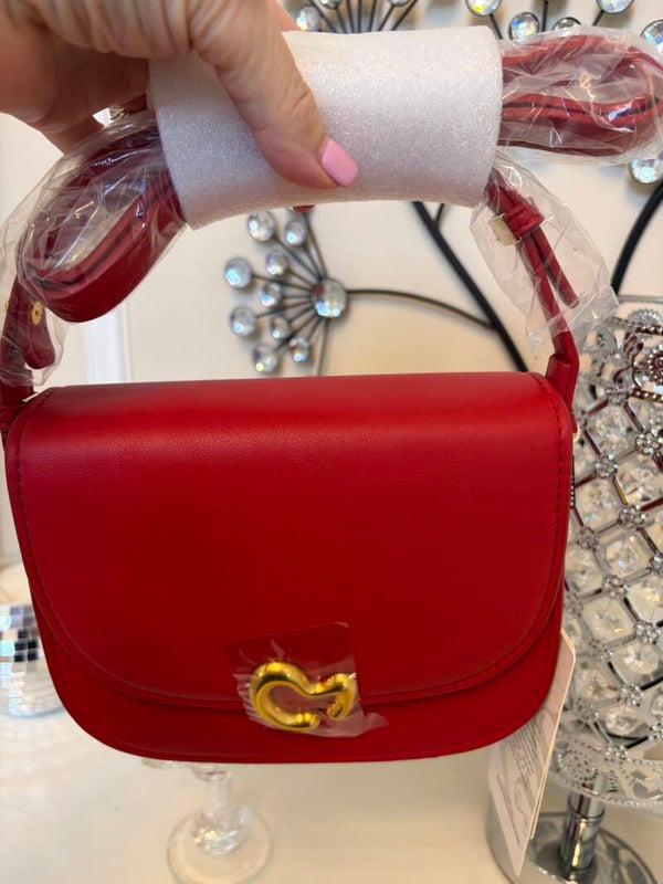 Bag - Scarleton Red Solid Logo Crossbody Bag Gold Hardware Adjustable Detachable Strap