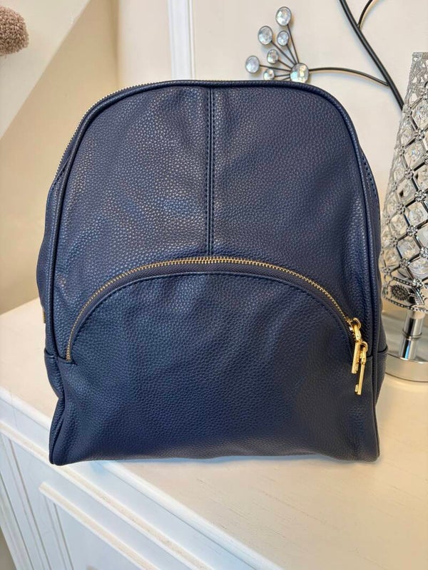 Bag - Scarleton Blue Pebbled Zip Backpack Gold Hardware Adjustable Strap Pockets Lined