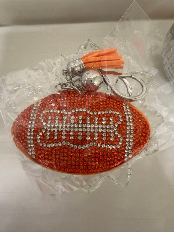 This & That - Orange & Silver Rhinestone Football Bag Charm / Keychain/Keyring