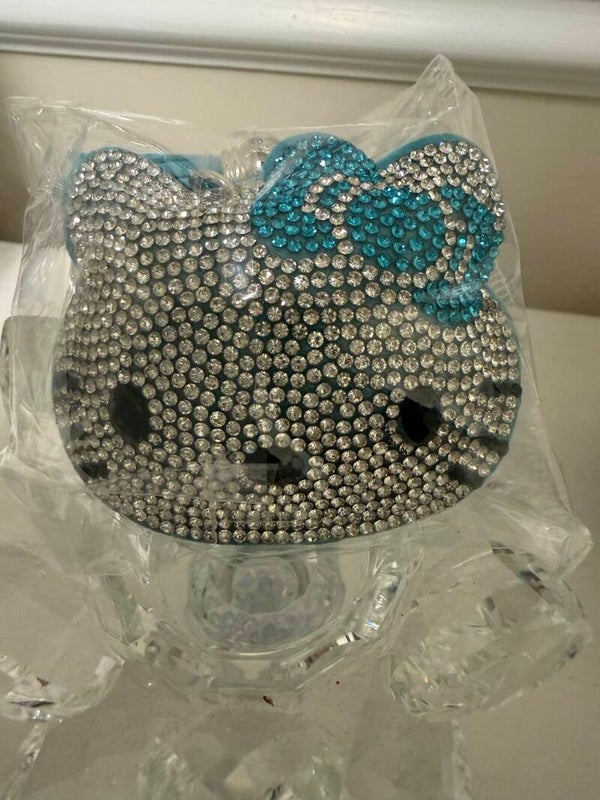 This & That - Hello Kitty Sanrio Rhinestone Metal Key Chain Silver & Blue Bow Novelty