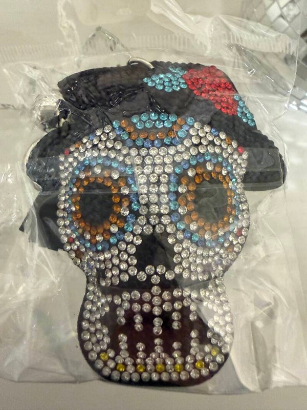 Halloween - Black Rhinestone Bag Charm / Keychain Charm w/ Detachable Keyring, Silver Tone