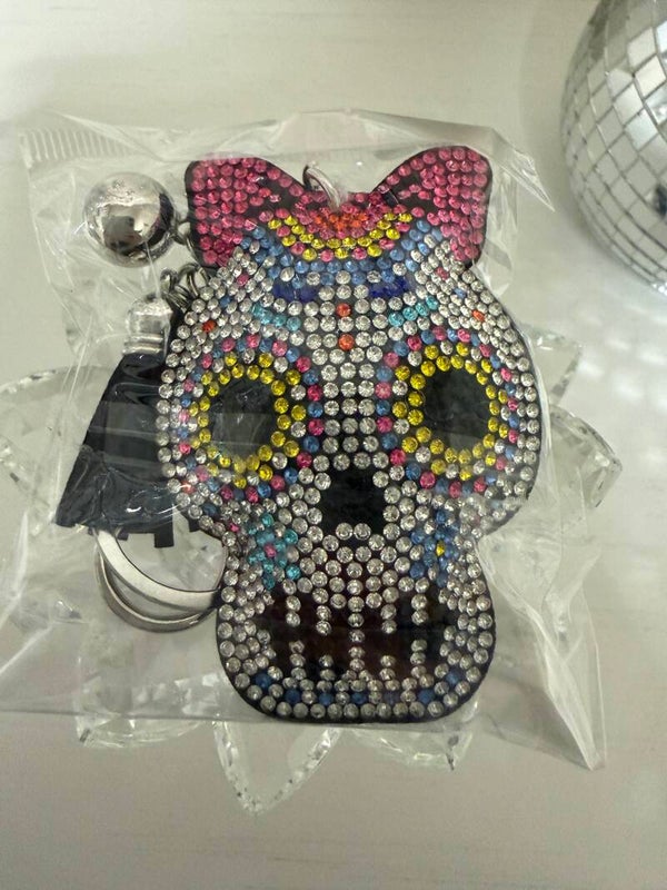 Halloween - Rhinestone Skull Pink Bow Bag Charm/ Keychain