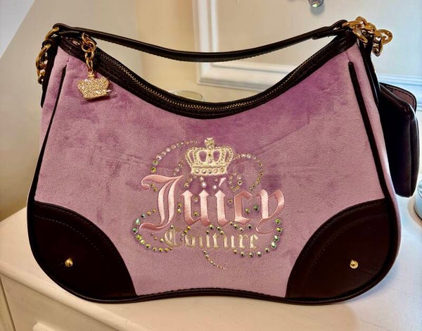 Bag - Juicy Couture Purple Logo Rhinestone Zip Shoulder Bag Gold Hardware Chain Strap