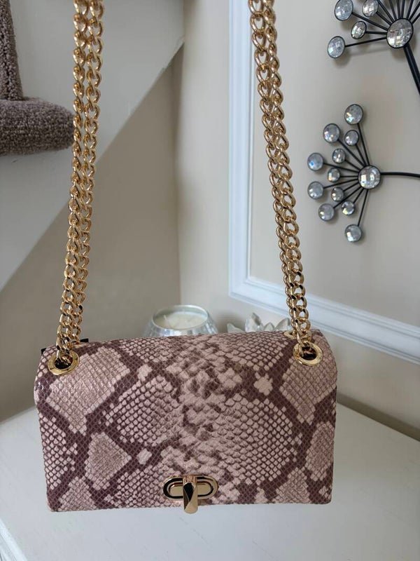 Bag - INC Snake Print Turn Lock Crossbody Gold Chain
