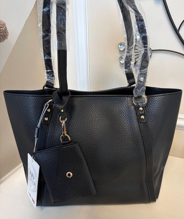 Bag - Scarleton Black Pebbled Midsized Tote Shoulder Bag Snap Closure