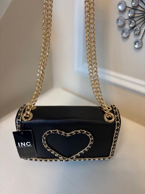 Bag - I.N.C.  Black Shoulder Bag Gold Heart Magnetic