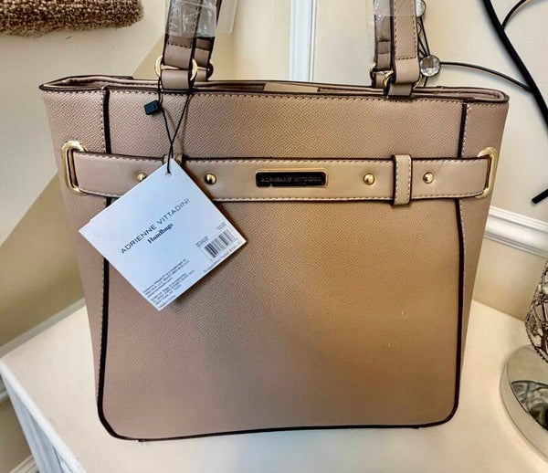 Bag - Adrienne Vittadini Taupe Pebbled Zip Tote