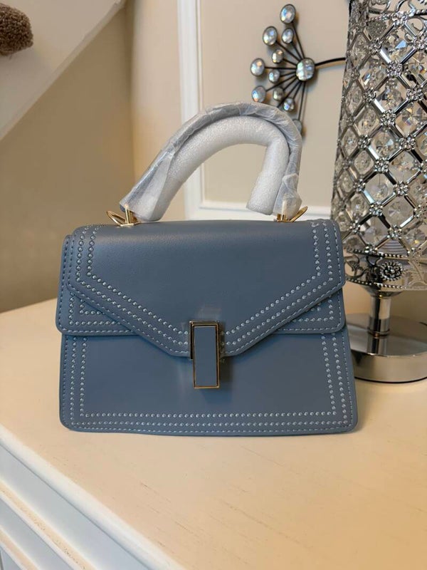 Bag - Scarleton Small Blue Satchel Top Handle Bag Push Lock Gold Detachable Strap