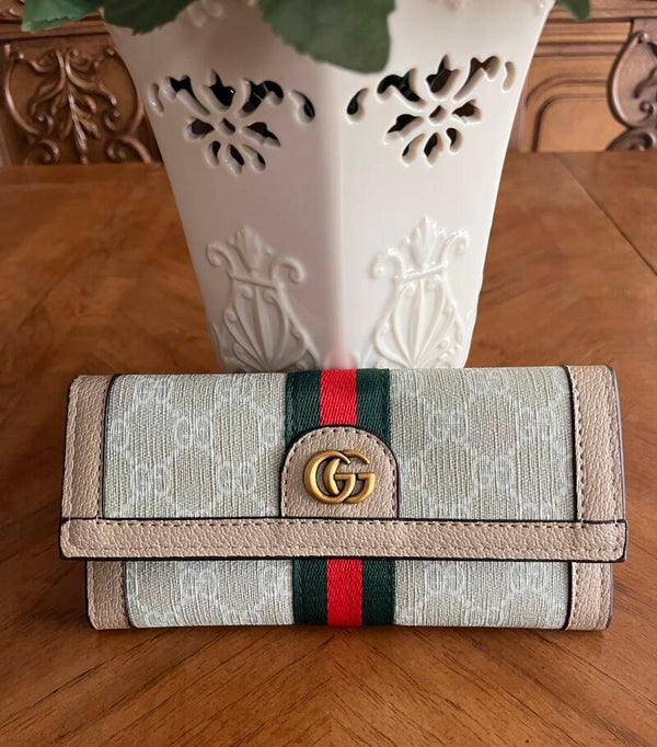 Wallet - Beige Logo Web Stripe Folding Wallet w/ Logo Accents