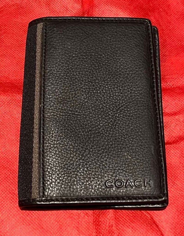 Wallet - Coach Men's Black/Gray Colorblock Logo Bifold Wallet for Credit Cards/Passport.