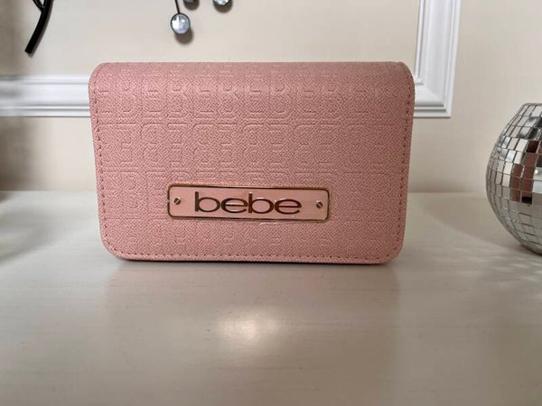 Bag- bebe Pink Pebbled Logo Snap Crossbody Bag Gold Hardware