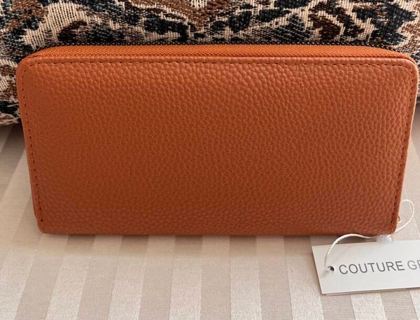 Wallet - Couture Gems Women’s Brown Solid Zip-Around Wallet w/ Zipper
