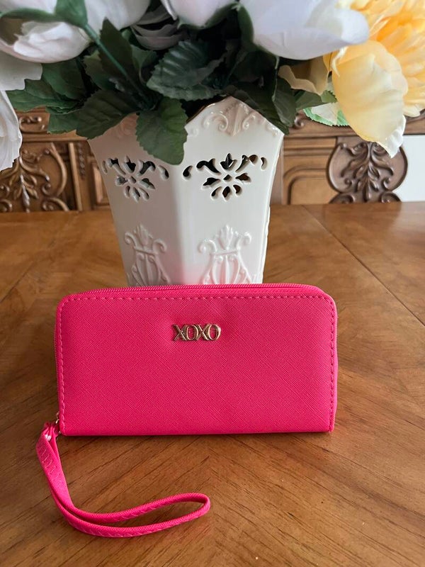 Wallet - XOXO Women’s Hot Pink Solid Zip-Around Wristlet Wallet w/ Logo